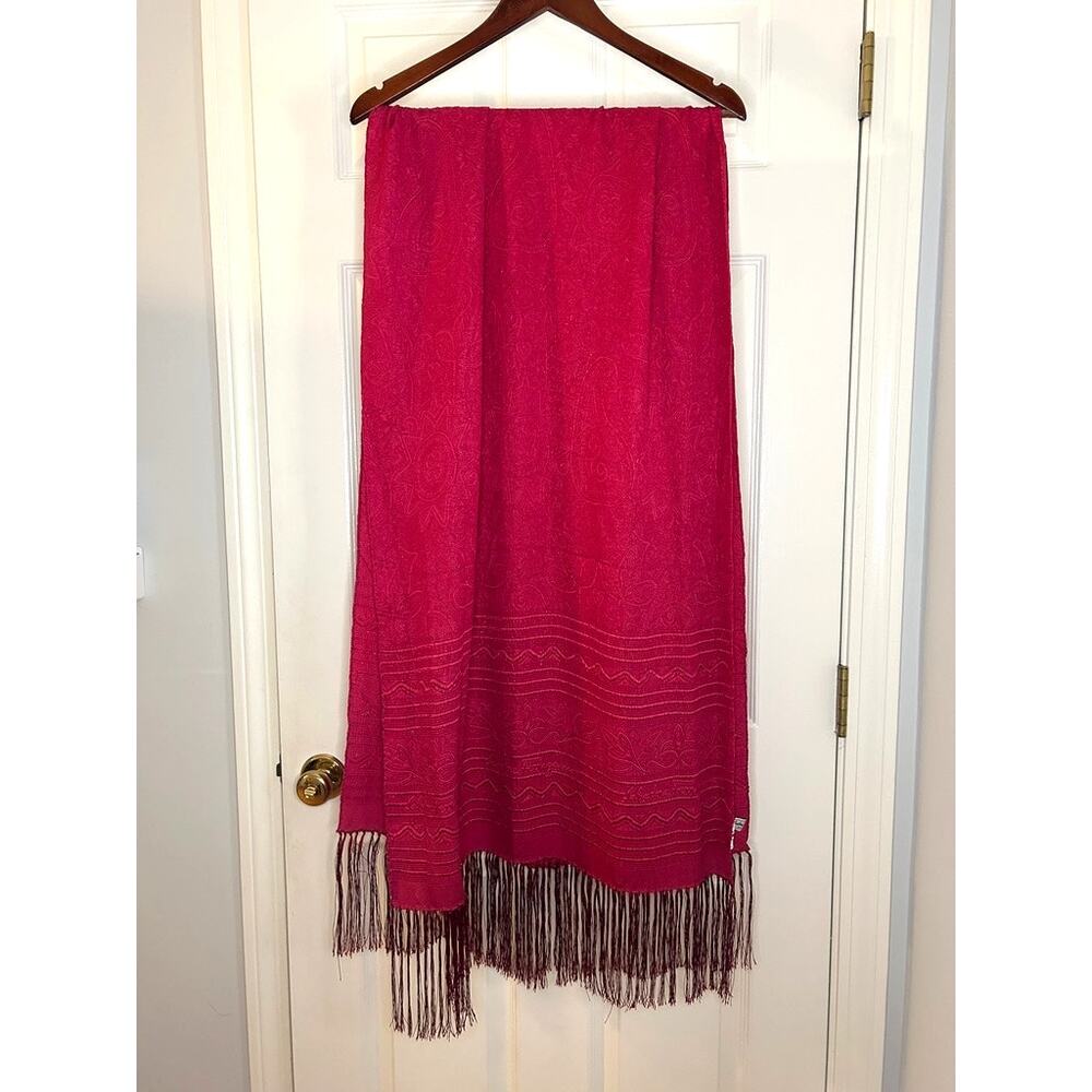 Salvatore Ferragamo Paisley Shawl Wrap Scarf Red Fringe Made Italy Designer